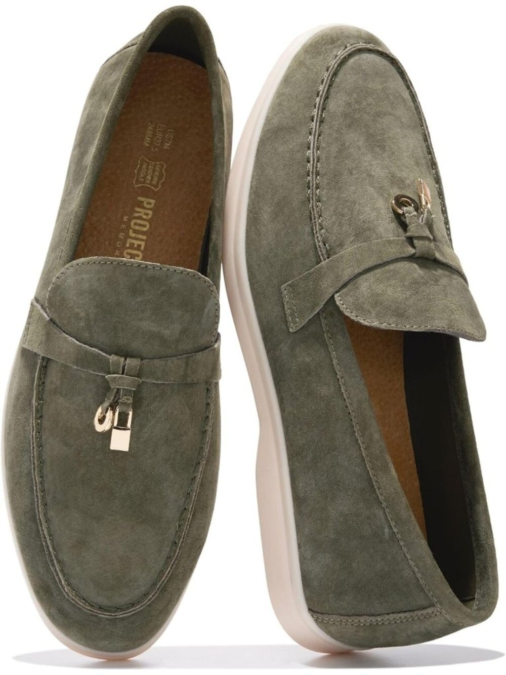 Women's Olive Green Suede 100% Genuine Leather Slip On Casual Flat Loafers Shoes